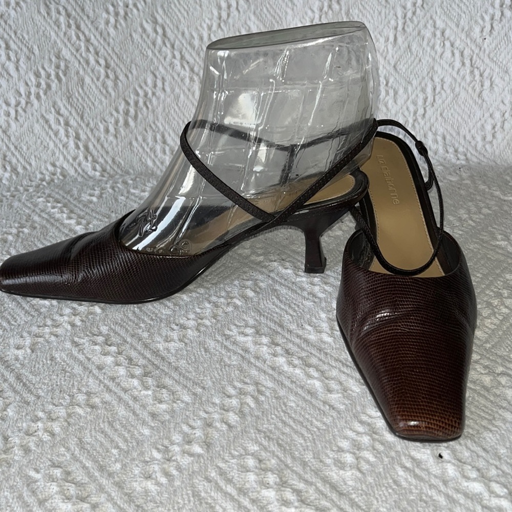 Liz Claiborne Brown Leather Slingback Pumps 7.5 M